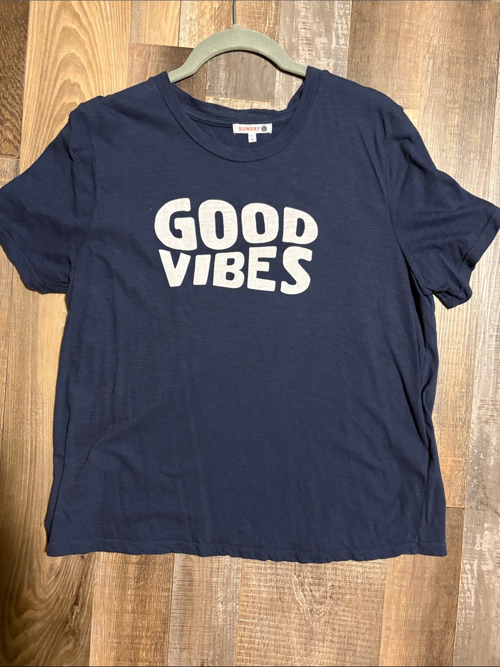 Sundry Navy Tee with White "GOOD VIBES" Graphic